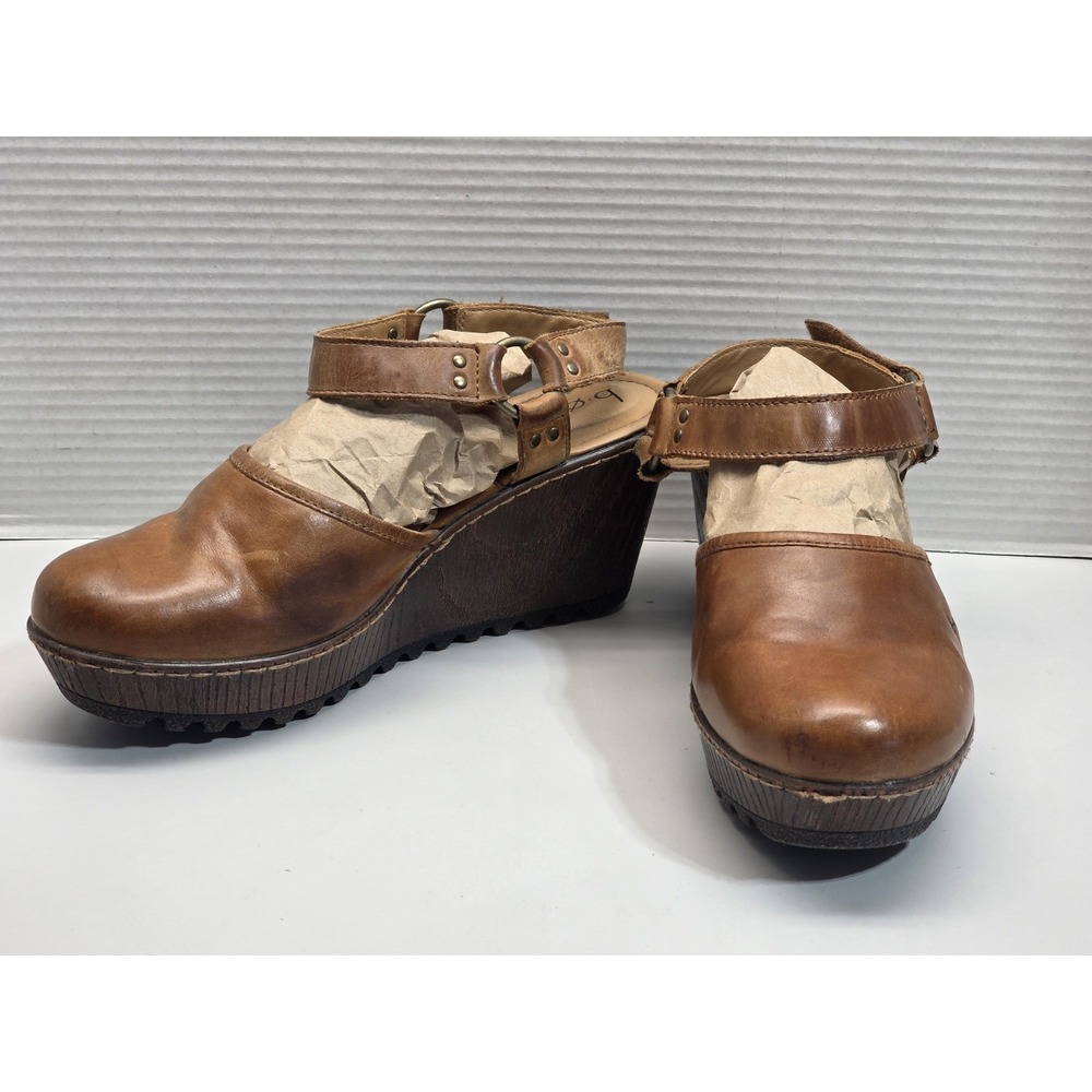 BOC Born Rina Leather Clogs 10M Wedge Sandal Brown Leather Boho Hippie Retro Y2K